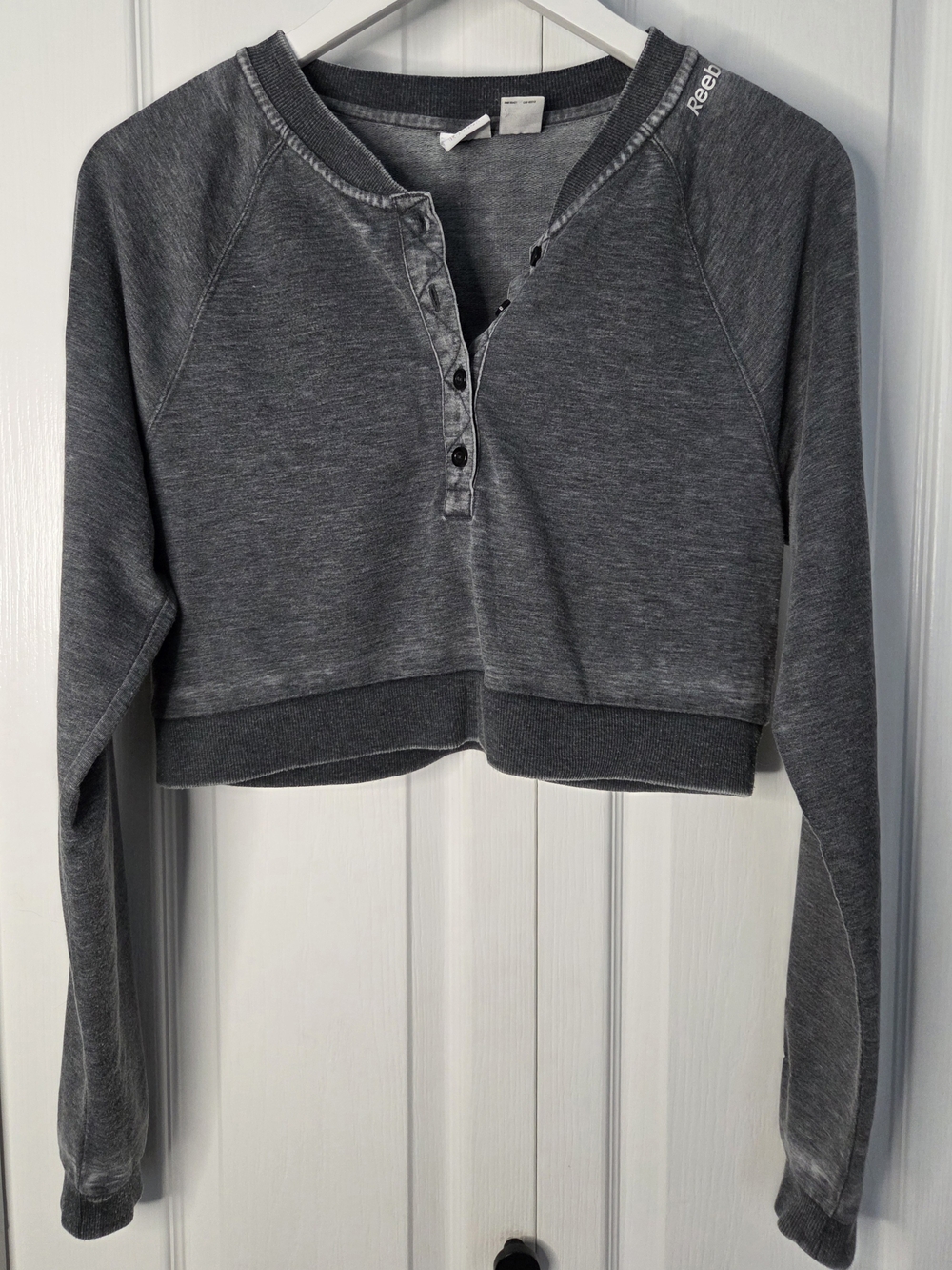 Reebok Women's Gray Cropped Henley Sweatshirt